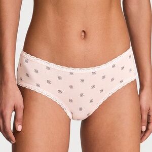 Victoria's Secret The Lacie Cotton Lace-Waist Cheeky Panty Pink Logo Dots M NEW